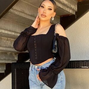 Fashion Nova Womens Black Of Corset Not Ruffled Top New with tags Size XS